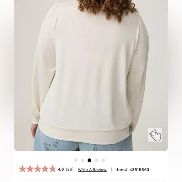 NWT Cream Long Sleeve French Terry knit Fabric eyelet detail sleeves Torrid 0 - Picture 3 of 8